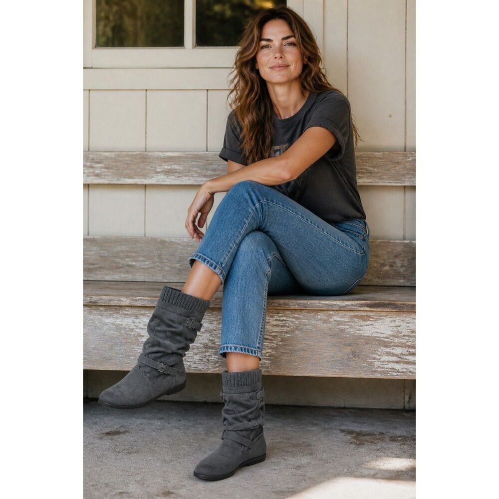 Report Women's charcoal gray faux suede   Esteban Mid Calf Boot size 7.5